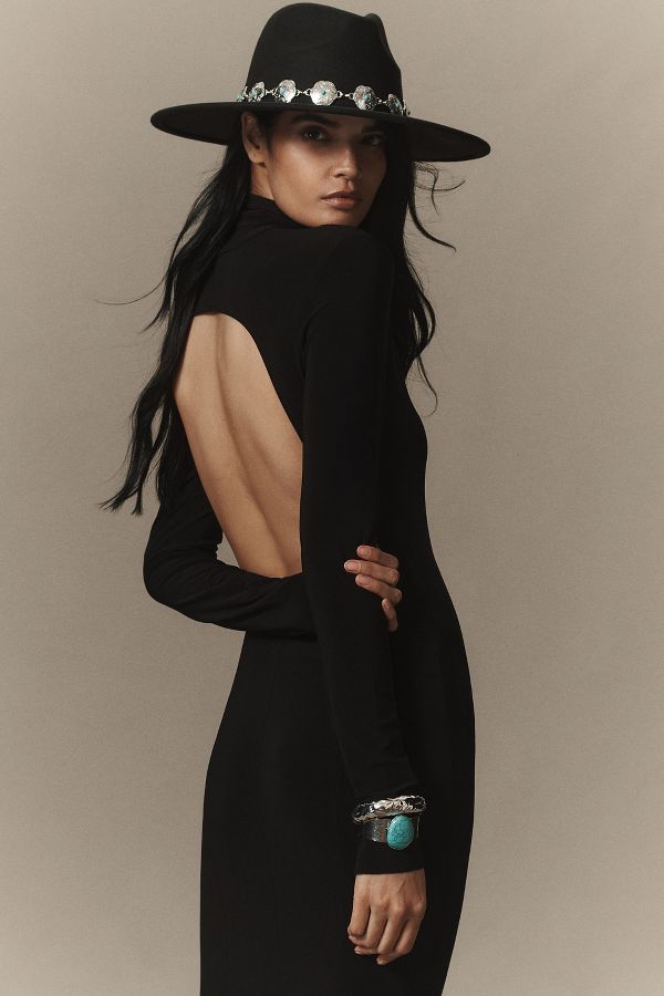 Slide View: 3: Norma Kamali Turtleneck Long-Sleeve Open-Back Fishtail Gown