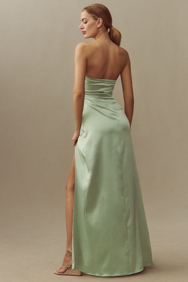 Slide View: 3: BHLDN Danielle Strapless Side-Slit Stretch Satin Maxi Dress