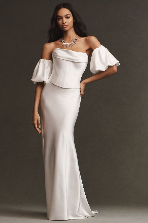 Slide View: 6: Watters Amani Fit & Flare Satin Maxi Skirt