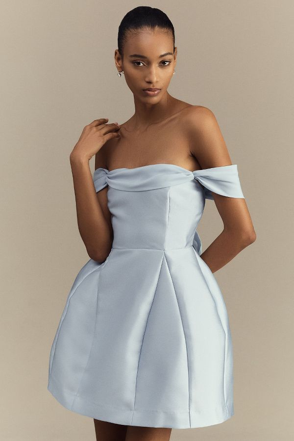 Slide View: 1: BHLDN Lydia Off-The-Shoulder Corset Mini Dress