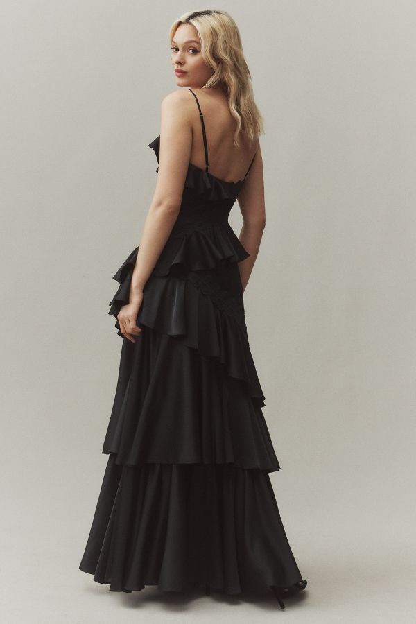 Slide View: 2: BHLDN Elora Sleeveless V-Neck Ruffle Lace Maxi Dress