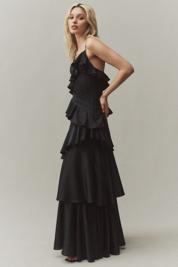 Slide View: 4: BHLDN Elora Sleeveless V-Neck Ruffle Lace Maxi Dress