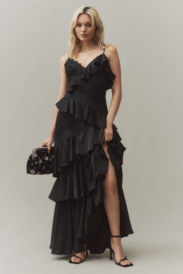 Slide View: 1: BHLDN Elora Sleeveless V-Neck Ruffle Lace Maxi Dress