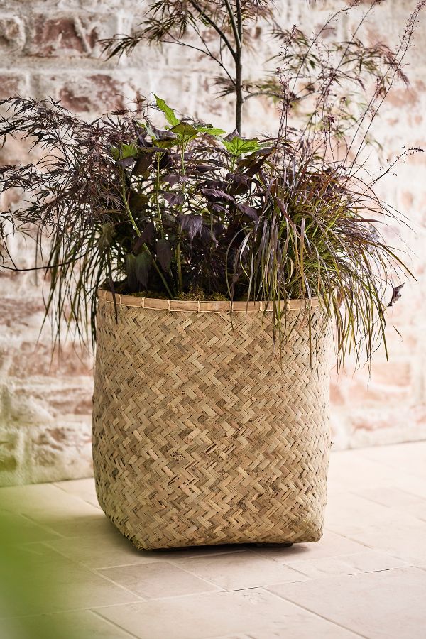 Slide View: 3: Woven Bamboo + Fiber Square Base Planter