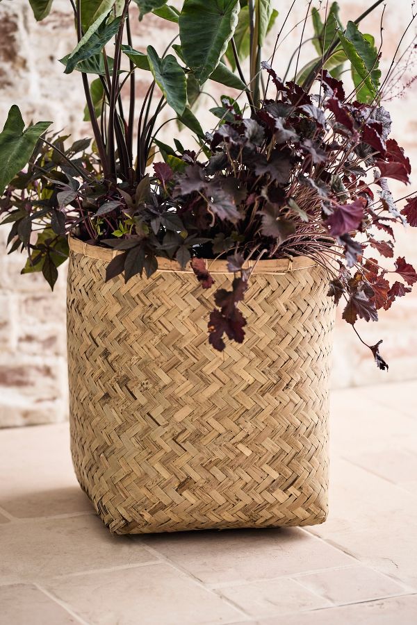 Slide View: 4: Woven Bamboo + Fiber Square Base Planter