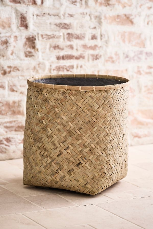 Slide View: 6: Woven Bamboo + Fiber Square Base Planter