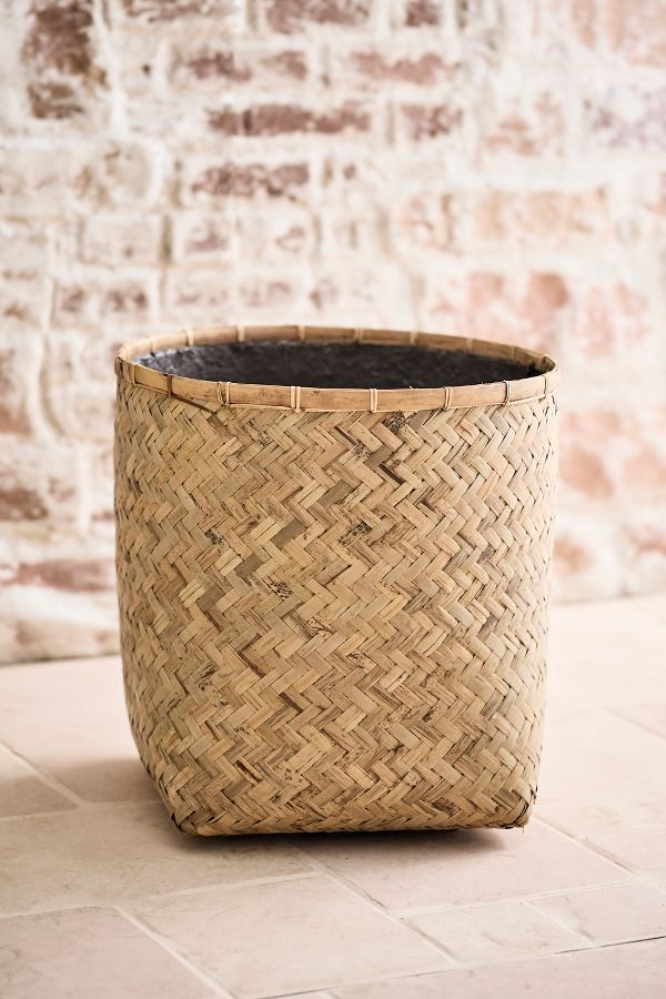 Slide View: 7: Woven Bamboo + Fiber Square Base Planter