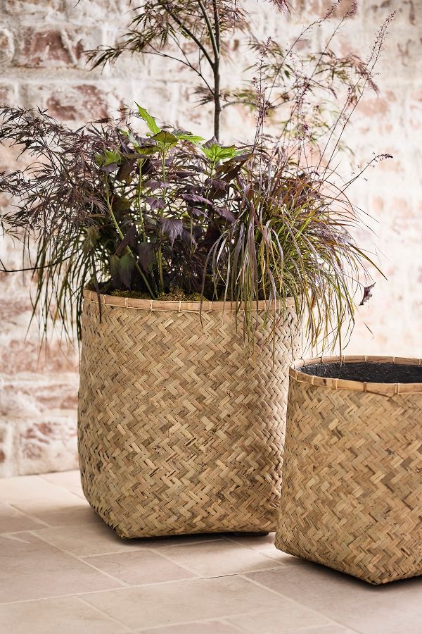 Slide View: 2: Woven Bamboo + Fiber Square Base Planter