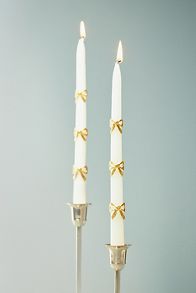 Slide View: 1: Meri Meri Gold Bow Taper Candles, Set of 2