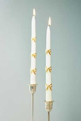 Meri Meri Gold Bow Taper Candles, Set of 2