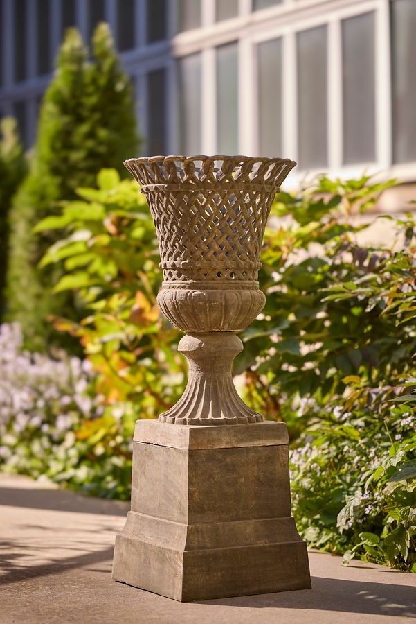 Slide View: 5: Cast Iron Lattice Urn