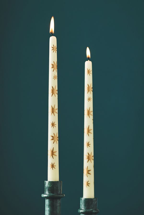 Slide View: 1: Handpainted Star Taper Candles, Set Of 2