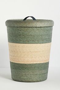 Slide View: 1: Dakota Woven Palm & Leather Hamper