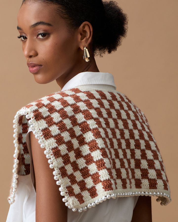 Slide View: 3: By Anthropologie Pearl-Trim Checked Knit Collar