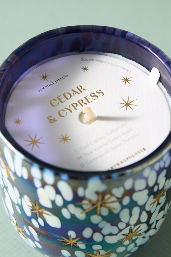 Slide View: 3: Festive Woody Cedar & Cypress Gilded Glass Jar Candle