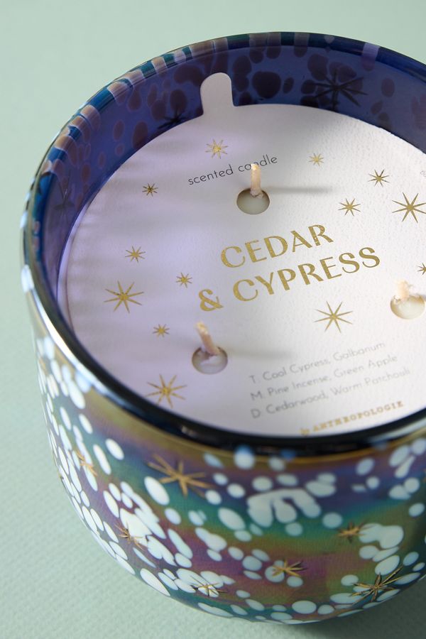 Slide View: 5: Festive Woody Cedar & Cypress Gilded Glass Jar Candle