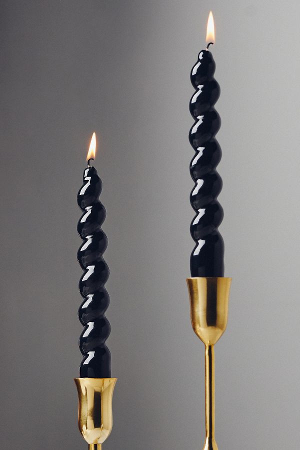 Slide View: 1: High Shine Spiral Taper Candles, Set of 2