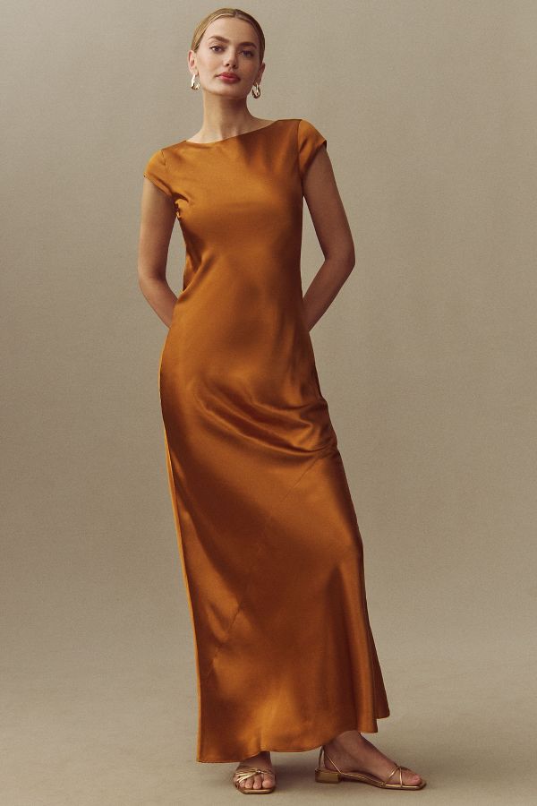 Slide View: 2: Reformation Niamh Cap-Sleeve Open-Back Silk Maxi Dress