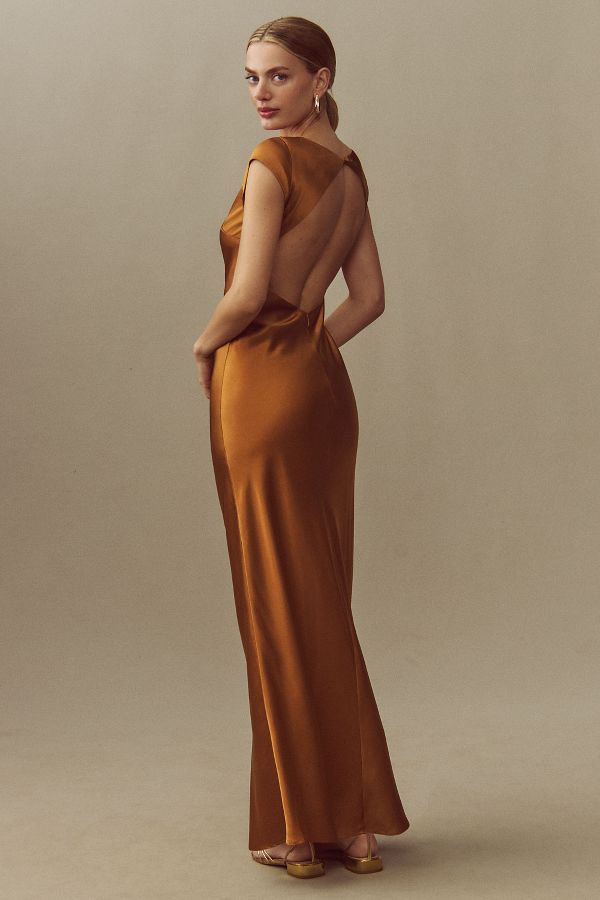 Slide View: 1: Reformation Niamh Cap-Sleeve Open-Back Silk Maxi Dress