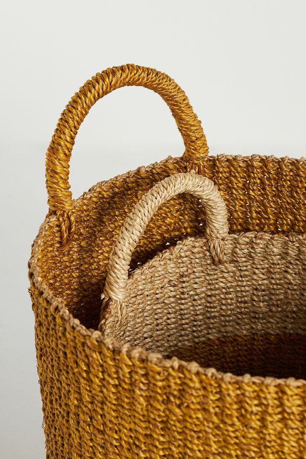 Slide View: 3: Cylinder Woven Palm Baskets, Set of 2