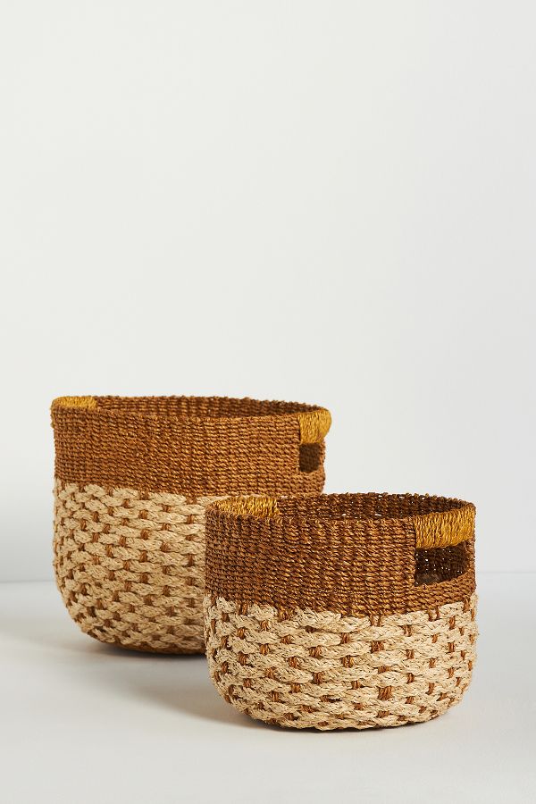 Slide View: 1: Louis Woven Hemp Round Baskets, Set of 2