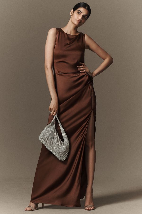 Slide View: 1: BHLDN Emma High-Neck Satin Maxi Gown