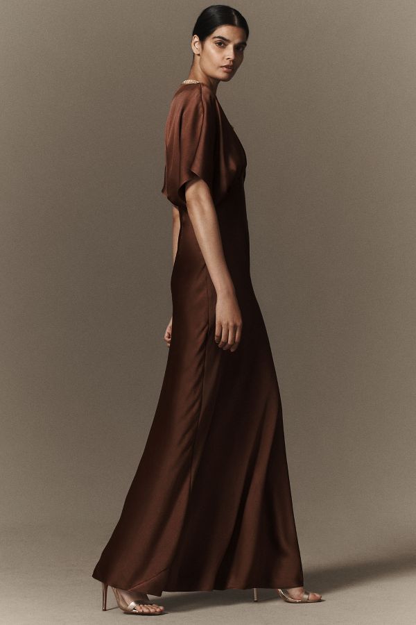 Slide View: 4: BHLDN Amelia Deep-V Satin Maxi Dress