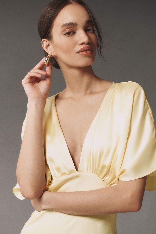 Slide View: 3: BHLDN Amelia Deep-V Satin Maxi Dress