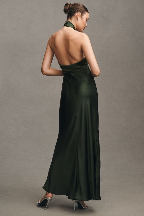 Slide View: 2: BHLDN Selma Halter-Neck Satin Maxi Dress