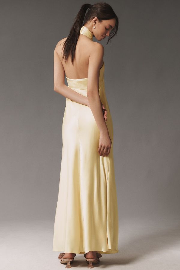 Slide View: 2: BHLDN Selma Halter-Neck Satin Maxi Dress