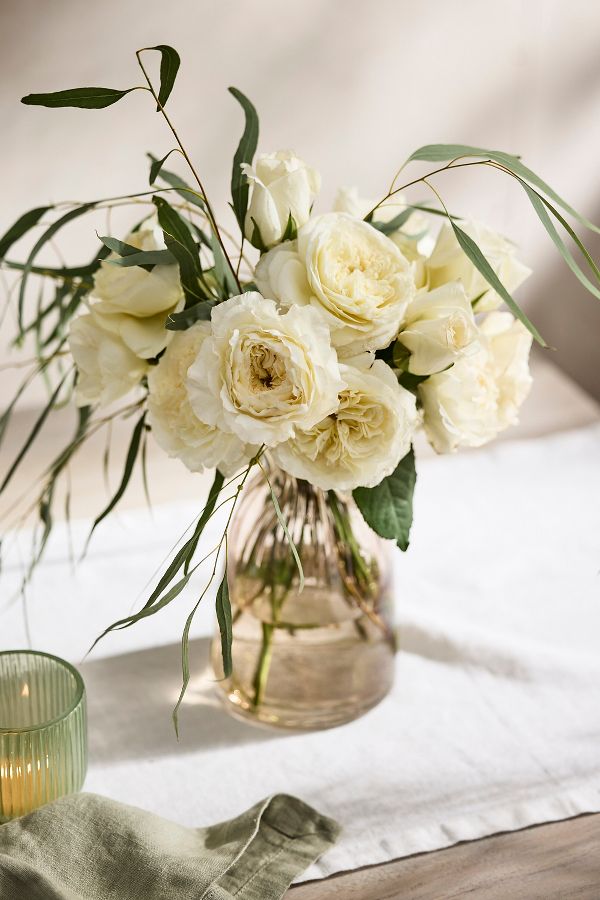 Slide View: 1: Garden Rose Bouquet, 12 White Stems  