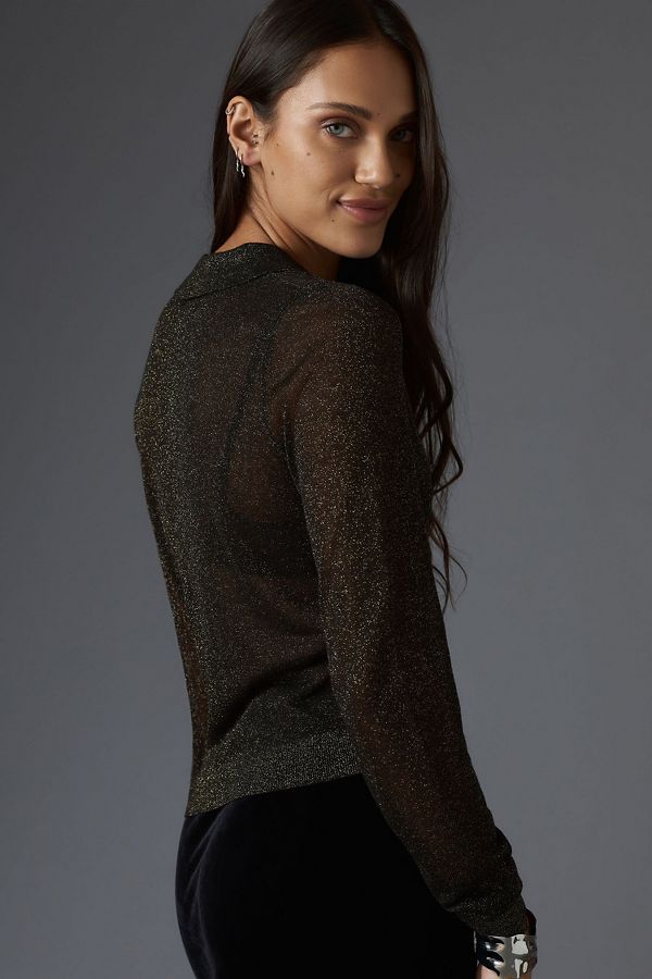 Slide View: 2: Maeve Sheer Woven Collar Sweater