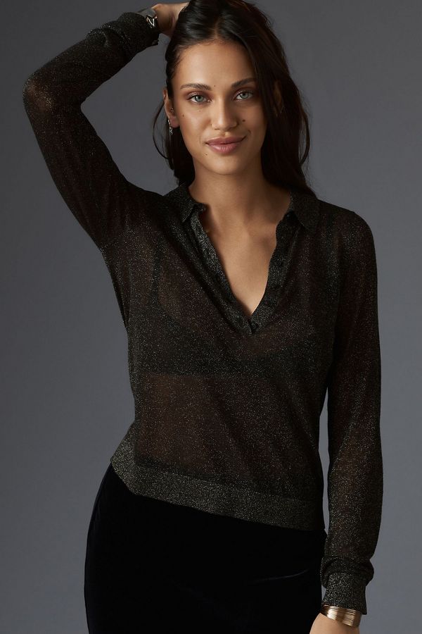 Slide View: 3: Maeve Sheer Woven Collar Sweater