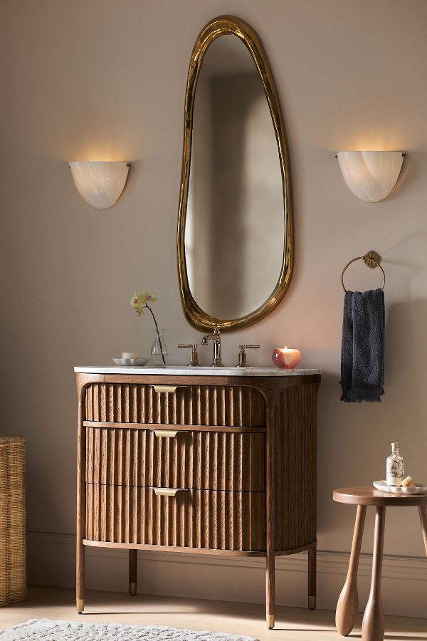 Slide View: 1: Isla Marble-Top Fluted Single Bathroom Vanity