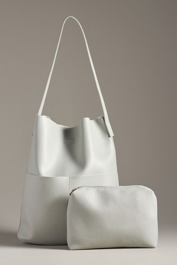 Slide View: 3: The Joss Faux-Leather Bucket Tote w/Mini Pouch