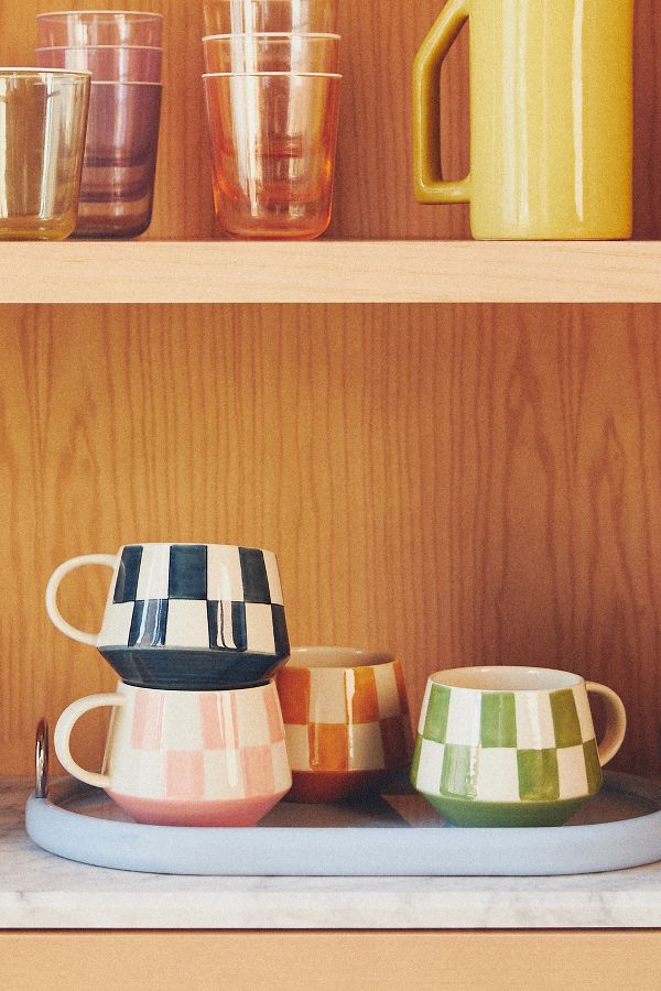 Slide View: 2: Checkered Stoneware Mug