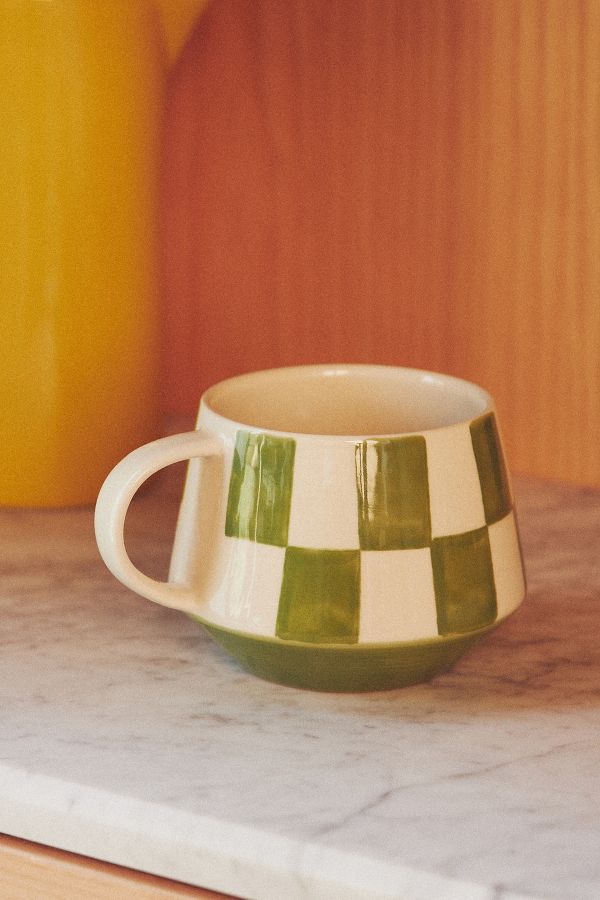 Slide View: 3: Checkered Stoneware Mug