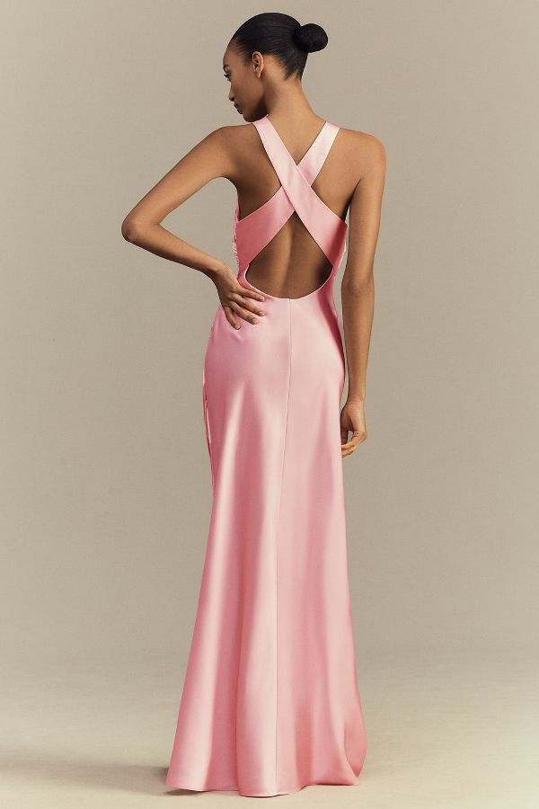 Slide View: 2: BHLDN Mariella High-Neck Satin Maxi Dress