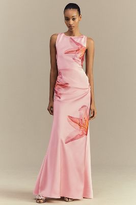 BHLDN Mariella High-Neck Satin Maxi Dress