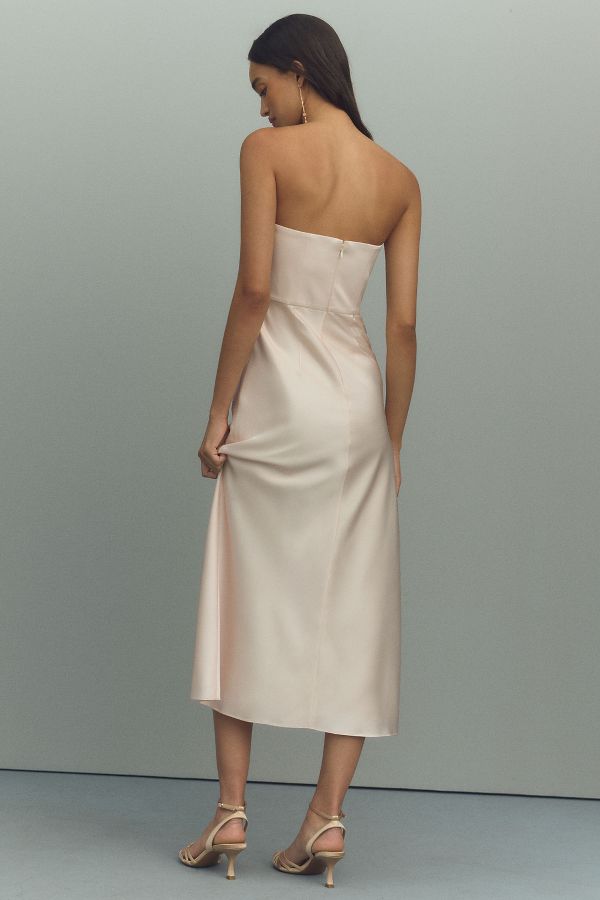 Slide View: 3: BHLDN Lyla Strapless Side-Slit Satin Midi Dress