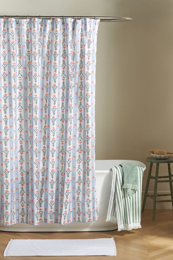 Slide View: 2: Lanie Printed Cotton Slub Shower Curtain