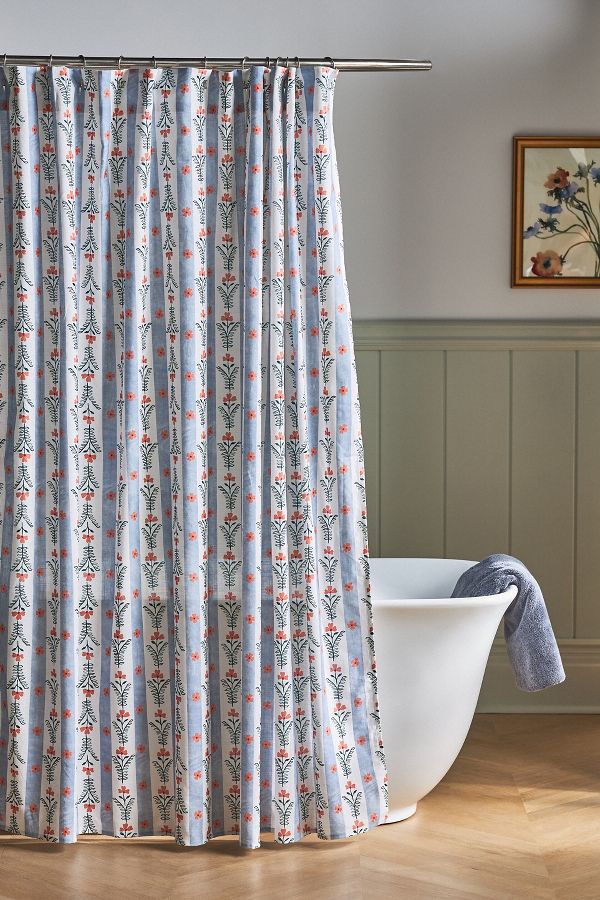 Slide View: 1: Lanie Printed Cotton Slub Shower Curtain