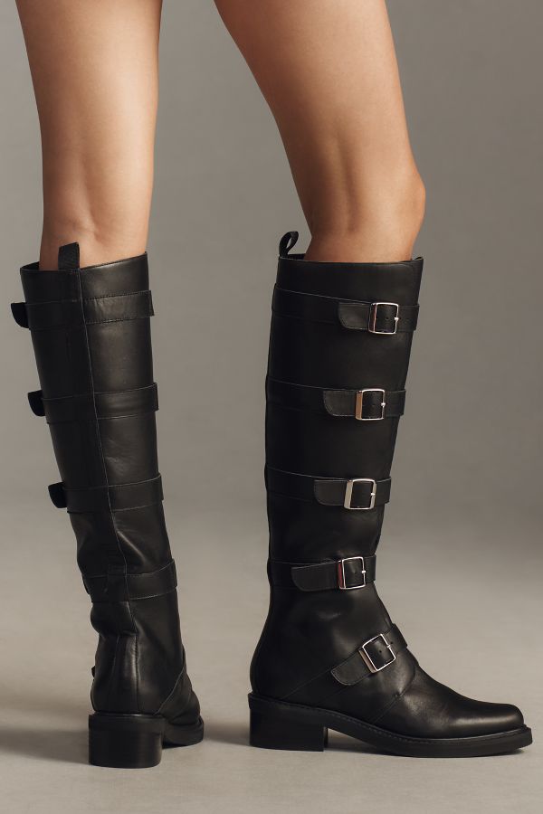 Slide View: 3: Intentionally Blank Pile Up Knee-High Biker Boots