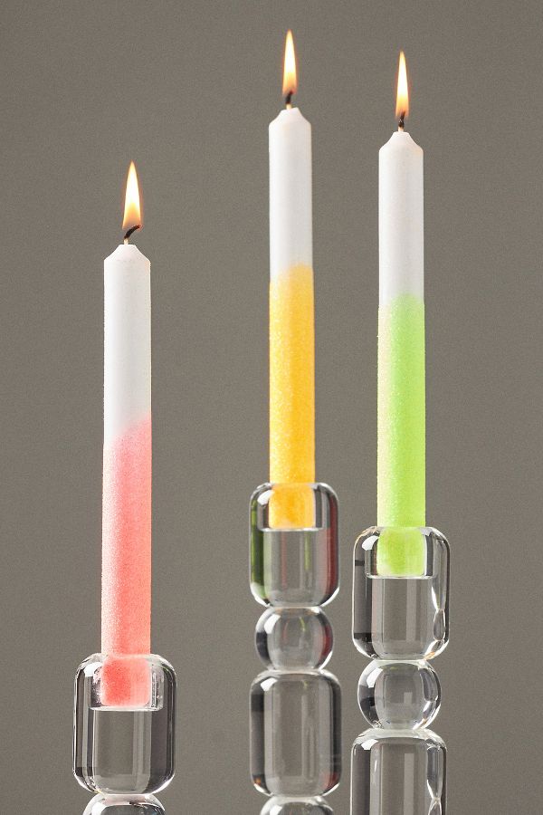 Slide View: 1: Pink Stories Dip Dye Glitter Taper Candles, Set of 3