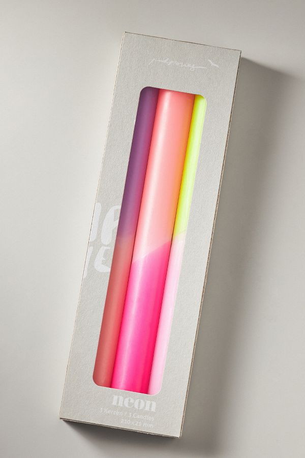 Slide View: 2: Pink Stories Dip Dye Neon Taper Candles, Set of 3