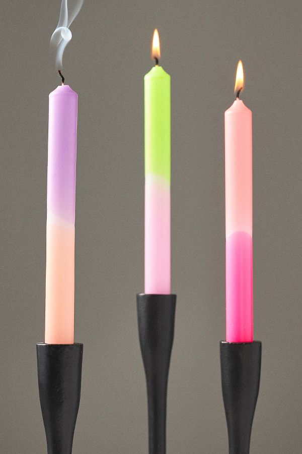 Slide View: 1: Pink Stories Dip Dye Neon Taper Candles, Set of 3