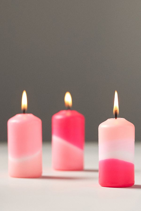 Slide View: 1: Pink Stories Dip Dye Neon Pillar Candles, Set of 3