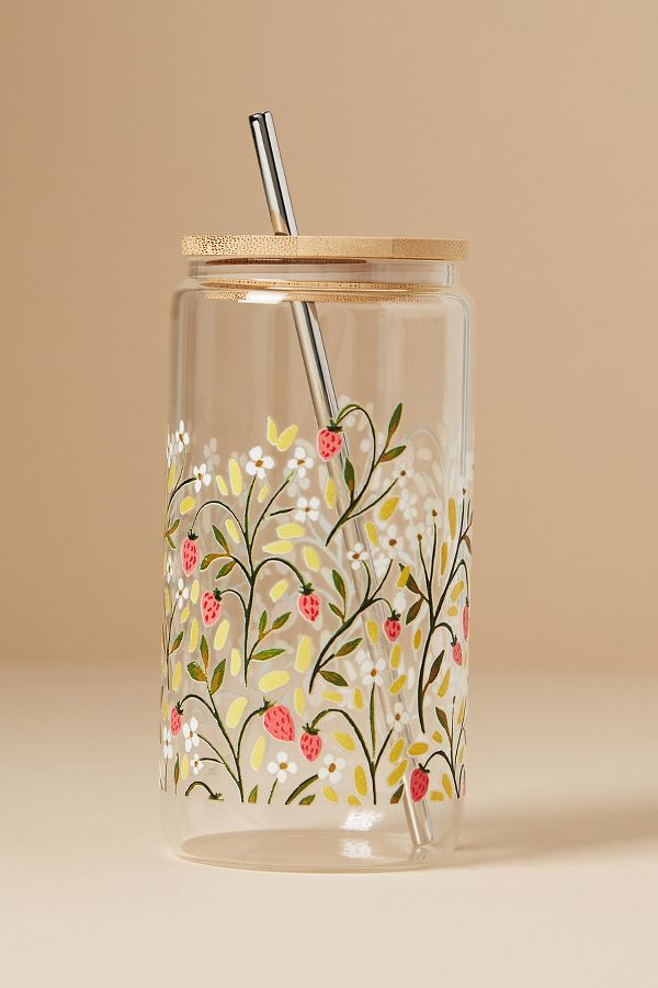 Slide View: 1: Glass Tumbler with Lid