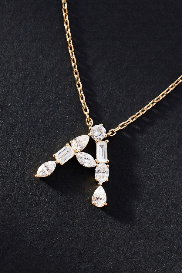 Slide View: 1: Yellow Gold Diamond Monogram Necklace