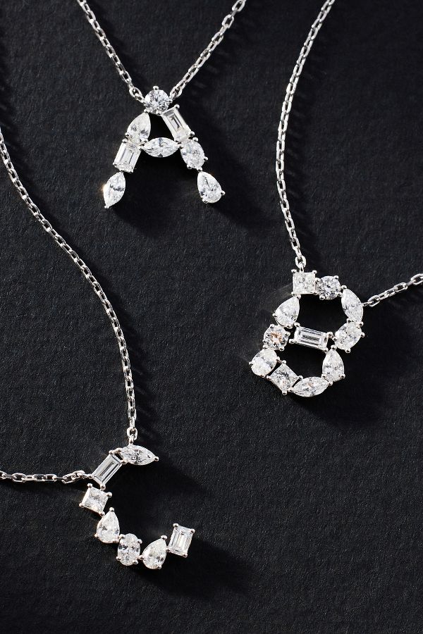 Slide View: 2: White Gold Diamond Monogram Necklace